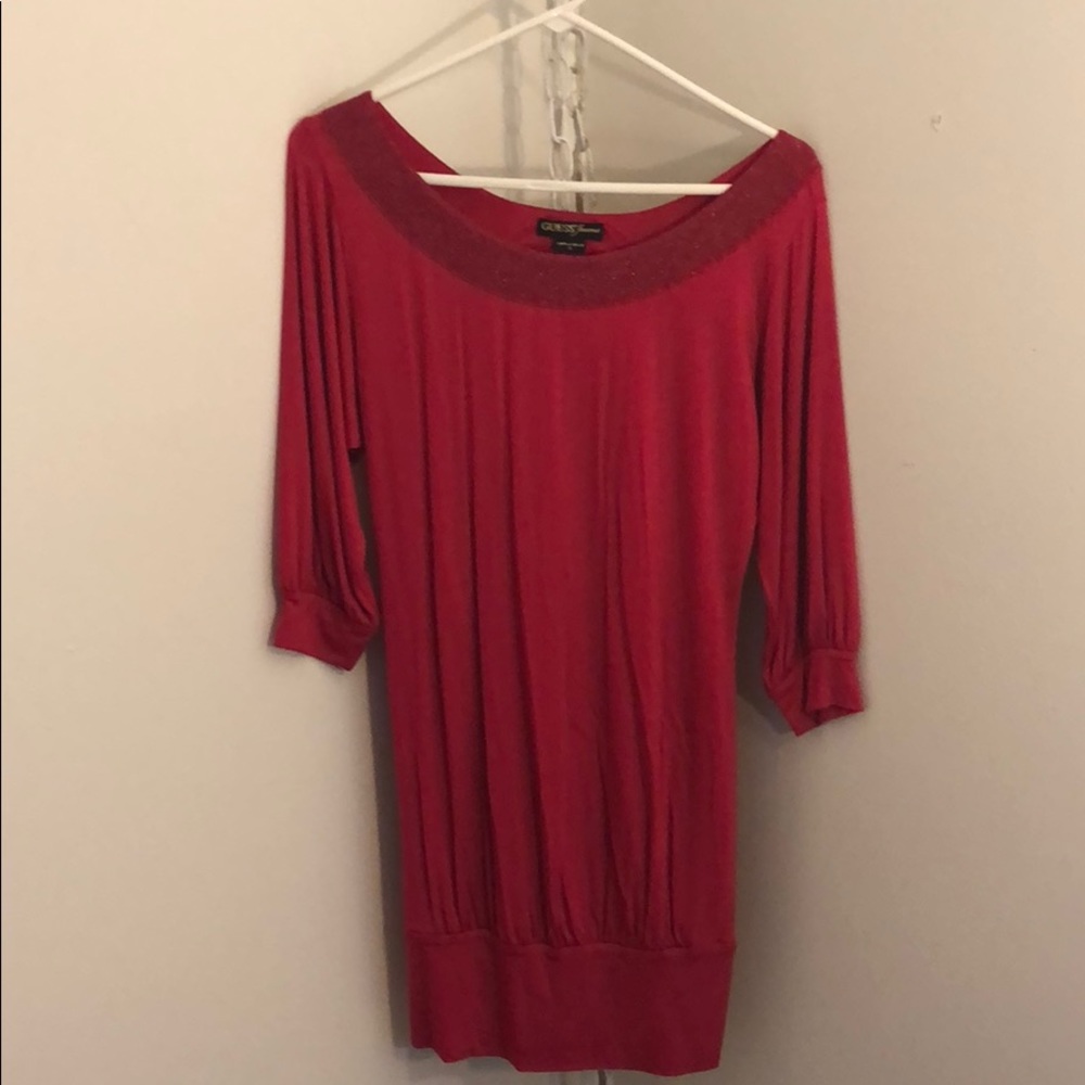 Guess Candy Apple Pink Glitter Trim Top